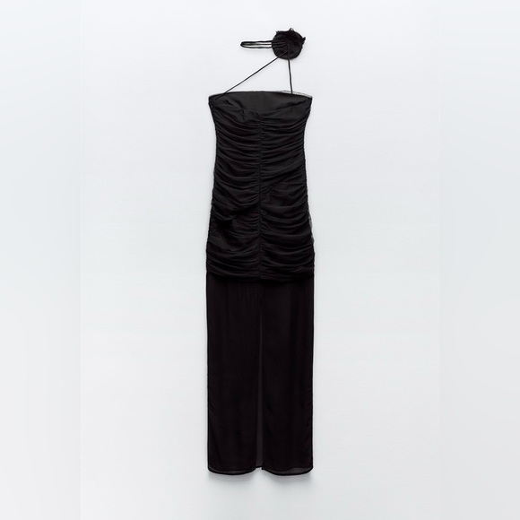 ZARA BLOGGERS FAV NECK FLOWER BLACK TULLE DRESS FLORAL - Picture 12 of 14